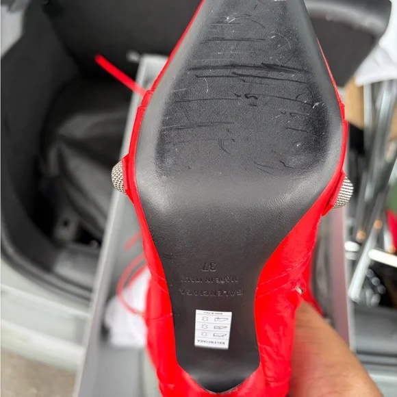 Red Leather Knee-High Stiletto Boots - Women - Picture 5 of 10